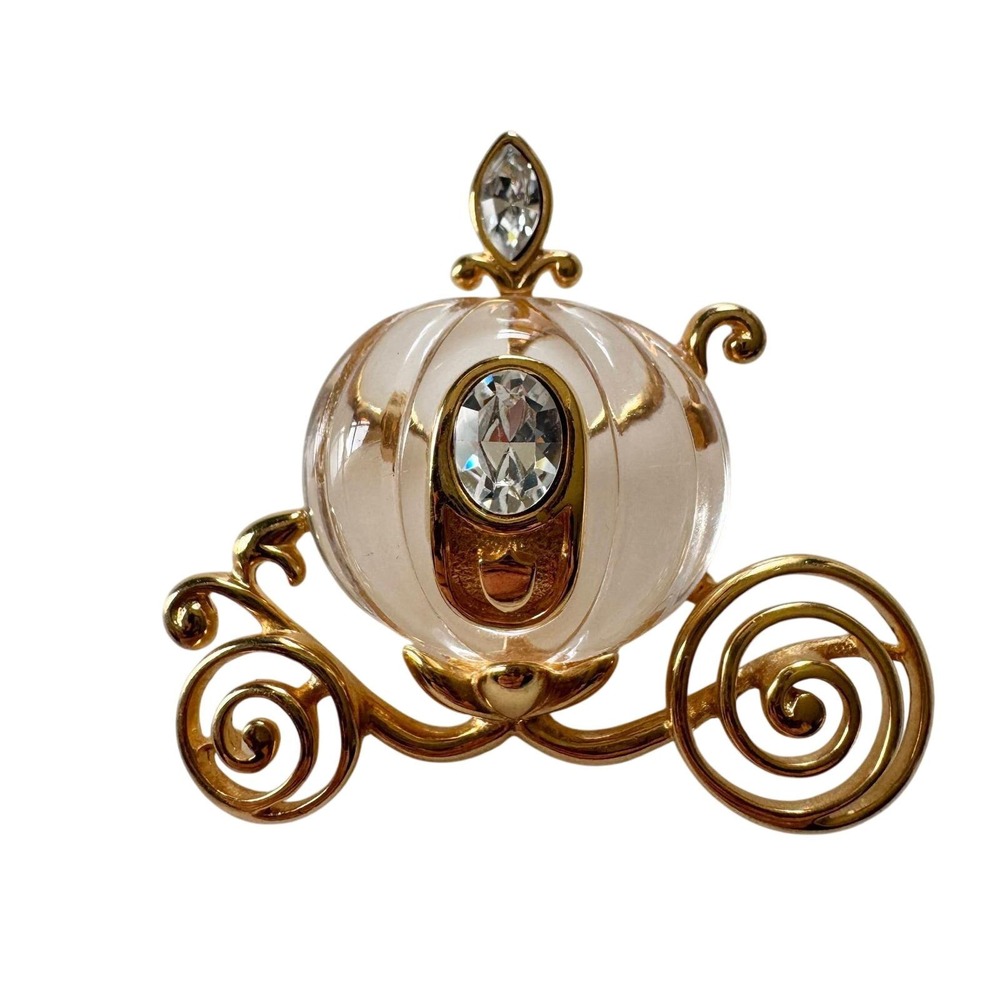 Vintage Disney Napier Cinderella Carriage Brooch Gold Lucite Pumpkin Coach Pin